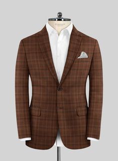 Recognizing the significance of brown as a standout color that exudes elegance, we proudly present the Reda Carrot Brown Checks Wool Jacket. Crafted from pure wool and featuring an exquisitely soft blend with a subtle check pattern, this jacket effortlessly complements a range of occasions, be it professional settings, weddings, or evening gatherings.  Look Includes   Reda Carrot Brown Checks Wool Fabric  Two Button Jacket Style  Notch Lapel   Horn   Brown  Buttons  Single Vent  Three Cuff Butto Formal Brown Outerwear With Welt Pockets, Brown Semi-formal Blazer With Welt Pockets, Semi-formal Brown Blazer With Welt Pockets, Brown Blazer With Welt Pockets And Long Sleeves, Brown Long Sleeve Blazer With Welt Pockets, Timeless Plaid Formal Outerwear, Semi-formal Fall Plaid Suit, Fall Semi-formal Plaid Suit, Brown Suits With Welt Pockets And Lapel Collar