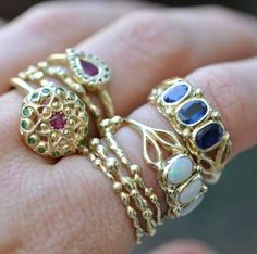 Unique fine solid gold and gemstones boho and vintage style jewelry.  This is a set of two unique gemstones rings. One ring is blue Sapphire gemstones and the second is thin dainty ring with tiny green Tsavorites stones. #solidgold #rings #bohojewelry #malkaravinajewelry Sapphire Gold Ring, Gemstones Rings, Gold Ring Vintage, Blue Gemstone Ring, Ring Inspo, Blue Gemstone Rings, Blue Sapphire Ring, Vintage Style Rings, Gold Gemstone Ring