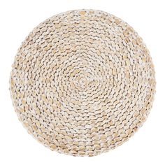 a round rug made out of white and beige material on a white background, top view