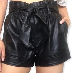 Nwt Bdg Urban Outfitters Vegan Faux Leather Paper Bag Shorts. Trendy Leather Bottoms For Day Out, Trendy Faux Leather Shorts For Day Out, Chic Leather Shorts For Going Out, Casual Leather Bottoms For Date Night, Casual Faux Leather Shorts For Going Out, Black Leather Shorts For Going Out, Casual Black Leather Shorts, Faux Leather Boke Shorts, Black Paperbag Leather Shorts