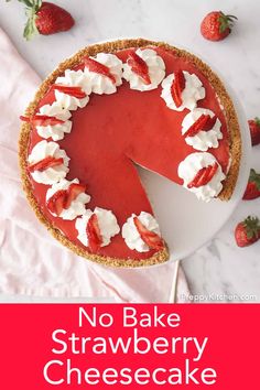 no bake strawberry cheesecake on a white plate