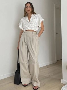 Tavimart High-waisted Wide Leg Pants Women Trousers Summer New Pantalones De Mujer Solid Color French Temperament Commuting Versatile Size Reference High-waisted Wide Leg Pants Model Show Women Trousers Real Photo Pantalones De Mujer Details ensemble Solid Color French Temperament Commuting Versatile White Wide-leg Cargo Pants For Work, White Chinos For Workwear, White Trousers For Work, White High-waisted Cargo Pants For Work, White Wide-leg Pants For Business Casual, White Cotton Bottoms For Office, High-waist White Cargo Pants For Work, White Cotton Bottoms, Cotton Wide Leg Pants