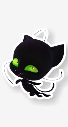 an image of a black cat with glowing green eyes on it's face and tail