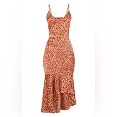 Prettylittlething Women's Dress - Size 6 Adjustable Straps Wide Peplum Hem Detail 100% Polyester Red Leopard Print, Red Leopard, Print Midi Dress, Dreamy Dress, Autumn Style, Ladies Dress, Leopard Print Dress, Printed Midi Dress, Strappy Heels