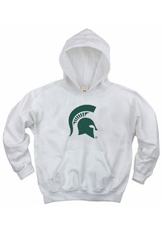 Those cold nights at the game won't keep your little MSU fan from cheering on the team in Michigan State Spartans Long Sleeve Hoodie! Give them this MSU Spartans Youth White Spartan Helmet Hooded Sweatshirt to keep warm in the stands. This Spartans Long Sleeve Hoodie features a screen print team graphic on center chest. Soft fleece fabric, Two needle cover stitch armhole, cuff, and bottom hem, Taped neck, Screen print team graphic, Kangaroo pocket, 80% Cotton / 20% Polyester, Machine Wash Cold Michigan State Sweatshirt, Winter Fan Merchandise Cotton Hoodie, Long Sleeve Cotton Hoodie With Team Logo, Team-colored Cotton Hoodie With Graphic Print, Cotton Hoodie With Graphic Print, Cotton Team Spirit Hoodie For Fan Merchandise, Cotton Sweatshirt With Drawstring Hood For Fans, Team Colored Cotton Fan Apparel Hoodie, Cotton College Sweatshirt With Kangaroo Pocket