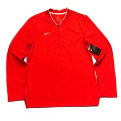 Nike Dri-Fit Pullover Quarter Zip Size: Small Color: Red Condition: New With Tags/No Defects Bundle With Another Item To Save University Red Long Sleeve Tops For Winter, Nike Half-zip Winter Top, Nike Winter Half-zip Top, Nike Half-zip Top For Fall, Nike Crew Neck Outerwear For Fall, University Red Long Sleeve Top, University Red Long Sleeve Sporty Tops, Casual Red Half-zip Top, Red Long Sleeve Sports Top