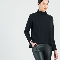 This Nwt Black Top By Design Team Clara Sunwoo Has A Funnel Neck, Long Sleeves And Uneven Hem. Lightweight Material Cozy For The Winter/Fall Season. Wear With Color Any Bottom. Wash By Hand Or On Gentle And Hang To Dry. 70%Polyester/ 20%Rayon/10%Spandex. Sleek Black Tops For Fall, Sleek Black Top For Fall, Long Tunic Tops, Shark Bites, Python Print, Color Block Top, Black Tunic, Long Tunic, Tie Top