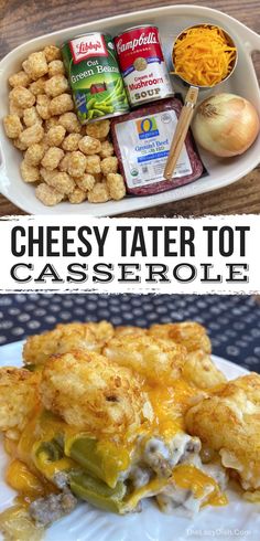 an easy cheesy tater tot casserole recipe that is ready in minutes