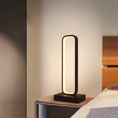 Minimalist Black Metal Led Bedside Table Lamp With Rounded Edges / White Led Bedside Table, Smart Table, Table Led, Nightstand Lamp, Light Eyes, Led Table, Bedside Table Lamps, Table Light, Led Table Lamp