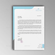 a letterhead and business card on a white background with blue accents is shown in this image