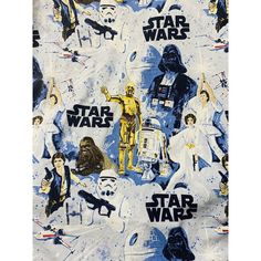 star wars characters on white fabric with blue and yellow colors, including darth vader