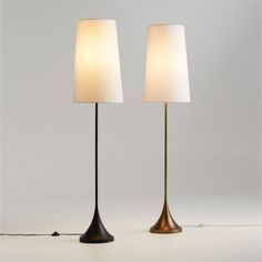 two lamps with one light turned on and the other turned off, sitting next to each other