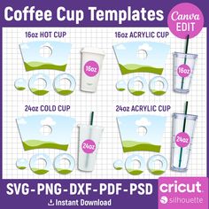 coffee cup templates for svg - png - dxf - psd