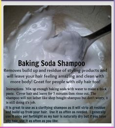 Baking Soda Clarifying ShampooIt's great as a clarifying shampoo! It removes all residue and product build up from hair but be careful when using on coloured hair, it is a natural hair lightner . It will leave the hair feeling really clean and with more body! Cooking With Turmeric, Baking Soda Benefits, Shampoo Recipe, Natural Healing Remedies, Baking Soda Uses, Baking Soda Shampoo, Diy Remedies, Clarifying Shampoo, Natural Therapy