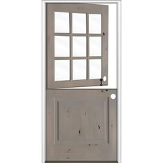 a white door with an open window on the front and side panels, in two different colors