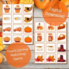 thanksgiving matching game with pumpkins and cupcakes