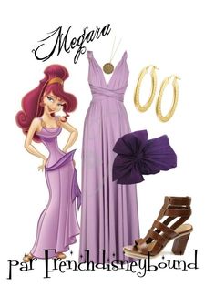 an image of a woman in purple dress with shoes and necklaces on her feet