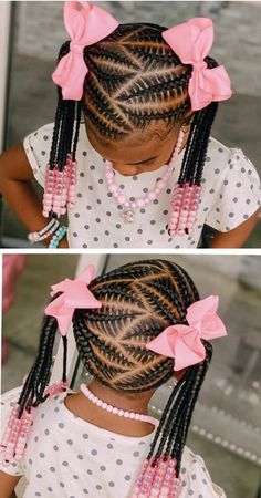 Stitch Braids With Beads, Hair Ideas For Kids, Girls Braided Hairstyles Kids, School Picture Day, Kids Style Hair