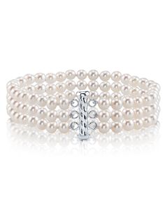 This triple white freshwater pearl bracelet is certain to grab the attention of anyone who sees this beauty. This pearl necklace is compiled of three high-quality strands of hand picked white freshwater pearls with 'Very High' grade luster, our highest grade available. The pearl color on this strand is white and the necklace comes affixed with a beautiful Sterling Silver clasp. You can upgrade to a 14K clasp by choosing a premium clasp as well.. Thick Bracelets, Bracelets Pearl, Cultured Pearl Bracelet, Pearl Bracelets, Freshwater Pearl Bracelet, Fancy Diamonds, White Freshwater Pearl, Akoya Pearls, Gorgeous Bracelet