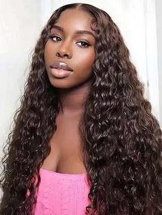 CurlyMe #4 Chocolate Brown Pre Cut Glueless Lace Water Wave Wear Go Wig Chocolate Brown Water Wave Wig, Chocolate Brown Curly Hair, Deep Wave Sew In, Brown Curly Hair, Long Lasting Curls, Curly Waves, 100 Human Hair Wigs, Voluminous Hair, Deep Wave Hairstyles