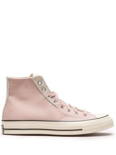 light pink canvas panelled design signature star patch to the sides front lace-up fastening rubber toecap round toe flat rubber sole Flat Converse, Converse Chuck 70 High Top, Versace Sneakers, Shoe Shopping, Sneakers Pink, Pink Flats, Pink Canvas, Office Bag, Converse Chuck 70