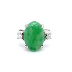 Jade Set in White Gold With Diamonds at Regard Jewelry in Estate Rings, White Gold Ring, Brilliant Diamond, Only 1, Austin Texas, White Gold Rings, Round Brilliant, Gold Ring, Austin