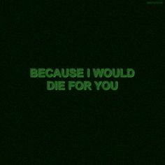 the words because i would die for you glow green on a black background with white writing