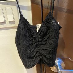 I Have A Small, Medium And Ca, But They All Stretch A Good Bit Black Ruched Top For Vacation, Black Ruched Tops For Summer, Summer Black Ruched Tops, Black Ruched Summer Tops, Casual Ruched Tops From Urban Outfitters, Halter Bra Top, Urban Outfitters Shorts, Cropped Long Sleeve Top, Wrap Crop Tops