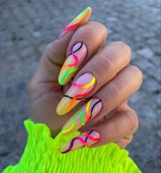 Neon Nail Designs, Nail Art Designs Summer, Rainbow Nails, Beach Nails