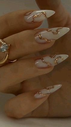 Blue Veins Skin Tone, Golden Nails, Milky Nails, Classy Nails, Funky Nails, Fancy Nails, Chic Nails, Dope Nails, Nail Arts