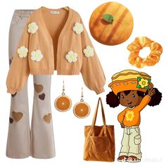 Flower Themed Outfits, Orange Themed Outfit, Spring Themed Outfits, Orange Outfit Ideas Casual, Orange Cute Outfits, Orange Blossom Costume Ideas, Fall Orange Outfits, Fruit Aesthetic Outfit, Fruit Themed Outfits