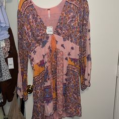 Brand New, Never Worn, Size Xl, A Little Wrinkly From Sitting In The Closet With Other Clothes. Has A Side Zip And Little Stretch. Not From A Smoke Free Home. Pink V-neck Rayon Dress, Pink Bohemian Long Sleeve Mini Dress, Pink Long Sleeve Bohemian Mini Dress, Bohemian Long Sleeve Viscose Midi Dress, Spring Long Sleeve Viscose Mini Dress, Pink Casual Boho Tunic Dress, Long Sleeve Viscose Mini Dress For Spring, Casual Pink Boho Tunic Dress, Casual Rayon Tunic Dress