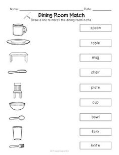 a worksheet for the dining room match