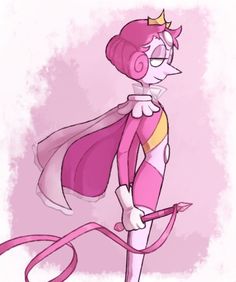 a cartoon character with pink hair and a crown on her head is holding a ribbon