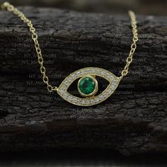 Genuine Emerald Diamond Evil Eye Necklace in 14k Solid Yellow Gold Natural SI Clarity G-H Color Diam May Birthstone Yellow Gold Diamond Necklace, Yellow Gold Jewelry With Pave Setting For May Birthstone, Yellow Gold Diamond Necklace For May Birthstone, Gold Diamond Necklace For Anniversary And May Birthstone, May Birthstone Diamond Necklace With Diamond Accents, Diamond Accents Necklace For May Birthstone Gift, Diamond Necklace With Accents For May Birthstone Gift, Green Necklace With Pave Setting As Gift, May Birthstone Diamond Necklace With Accents As Gift