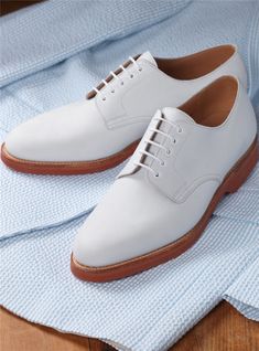 The Bermuda Buck in White - The Ben Silver Collection Classic Plain Toe Oxford For Derby, White Goodyear Welted Dress Shoes For Business, White Goodyear Welted Leather Shoes For Semi-formal Occasions, Classic Derby With Rubber Heel Cap And Plain Toe, Classic Plain Toe Derby With Rubber Heel Cap, Semi-formal White Goodyear Welted Leather Shoes, White Business Dress Shoes With Rubber Heel Cap, White Goodyear Welted Plain Toe Dress Shoes, White Goodyear Welted Oxfords For Business