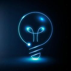 a neon light bulb in the shape of an alien head on a dark blue background