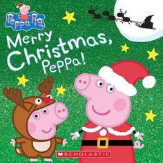 peppa and piggy christmas card with santa claus on the back, merry christmas peppa