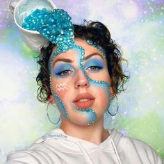 Aquarius Costume Zodiac, Aquarius Costume, Aquarius Makeup, Zodiac Photoshoot, Astrology Makeup, Zodiac Party, Prettiest Makeup, Costume Makeup Tutorial