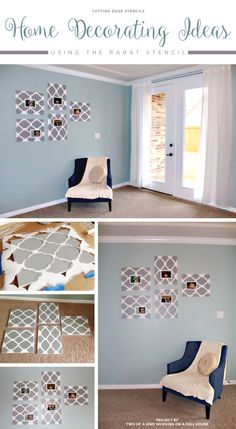 a collage of photos showing how to decorate a living room