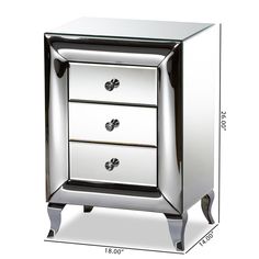 an image of a mirrored nightstand with three drawers