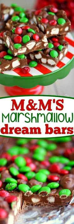 m & m's marshmallow dream bars on a plate