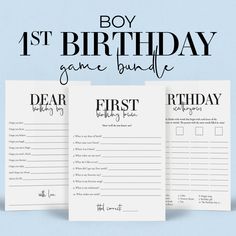 the first birthday game bundle includes two cards, one for boy and one for girl