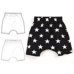 two pairs of black and white shorts with stars on them