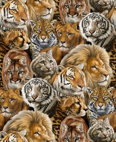 a group of tigers and other animals on a leopard print background, all in different colors