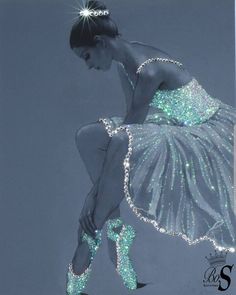 a painting of a ballerina in glitter shoes