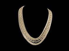 "Vintage Multi strand gold tone layer necklace in a collar style which sits at the base of the neck marked made in West Germany. Five beautiful chains in a delicate yellow gold tone complete this vintage piece of jewellery. Necklace is secured with a hook fastening as shown. Due to the delicate gold tone, hook fastening & West German origin I believe this is probably a 1960s piece. Necklace measures approx 16\" / 41 cm with a 2.5\" / 6.5 cm extension chain with an orb charm. Necklace is in excellent as new vintage condition. I do not think it has ever been worn! No makers mark or hallmarks apart from the \" Made in W.Germany\" as shown." Gold Multi-strand Figaro Chain Jewelry, Multi-strand Figaro Chain Necklace, Gold Multi-strand Necklace With Figaro Chain, Gold Figaro Chain Necklace For Wedding, Gold Layered Clavicle Chain Necklace For Formal Occasions, Gold Multi-strand Chain Necklace For Formal Events, Gold Multi-strand Chain Necklace For Formal Occasions, Formal Multi-strand Delicate Chain Necklace, Gold Multi-strand Figaro Chain Necklace