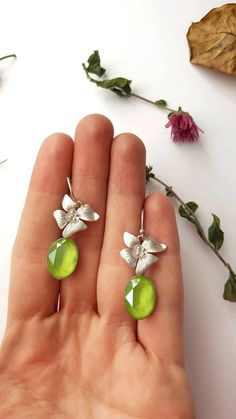 Lime Green Earrings Floral Crystal Jewels Silver Flower | Etsy Green Dangle Flower Earrings For Party, Elegant Green Flower Earrings Nickel Free, Green Dangle Earrings For Spring, Green Dangle Jewelry For Spring, Green Teardrop Jewelry For Summer, Green Dangle Flower Earrings For Spring, Nickel Free Green Jewelry For Spring, Green Flower Earrings For Party, Green Flower Shaped Earrings For Spring