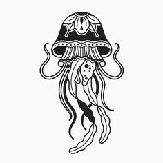 a black and white drawing of a jellyfish with an intricate design on it's head