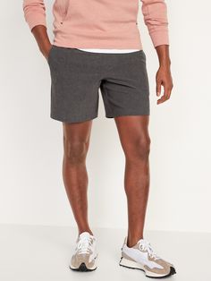 Online exclusive! New! Men's StretchTech jogger shorts have a stretchy, breathable fabric with quick-drying powers and UV sun protection.  Workout or weekend, you're covered.  Elasticized waistband, with adjustable drawstring.  Faux fly.  Diagonal on Casual Tees, Free Label, Old Navy Men, Bungee Cord, Ripstop Fabric, Stylish Jackets, Shorts For Men, Active Wear Shorts, Jogger Shorts